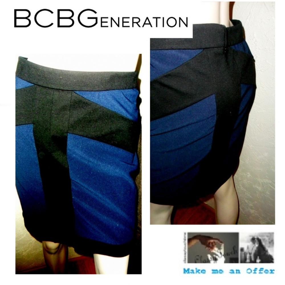 BCBGeneration NWOT Black Blue Knit Pencil Skirt - Picture 1 of 6